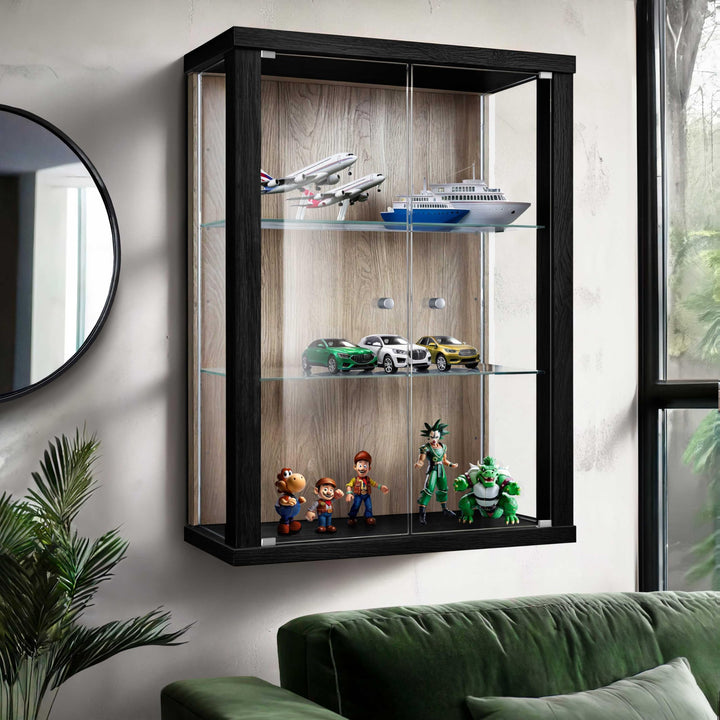 Hängevitrine Glas (80x60x25cm) - Made in Germany - Glasvitrine hängend mit 2 höhenverstellbaren Glas