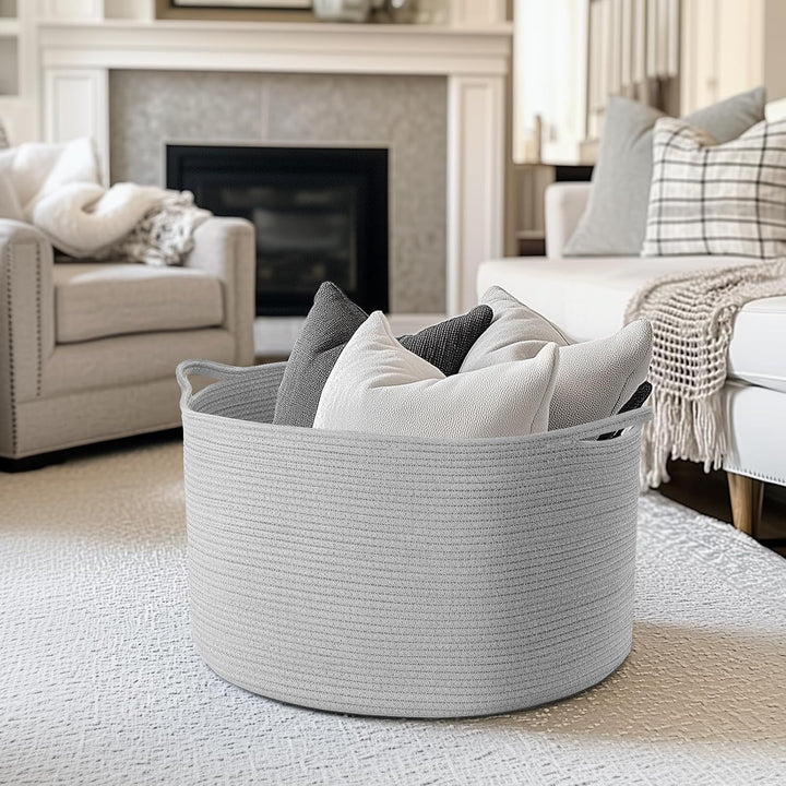 Maliton Wäschekorb - Aufbewahrungskorb für Kleidung, Bettwäsche, Gross D50 x H33 CM, Faltbar Mit 4 T