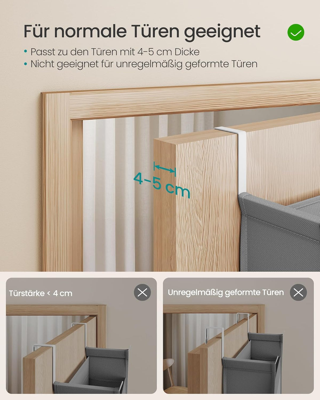SONGMICS Hängeorganizer, Hängeregal, Tür-Organizer, Hängeaufbewahrung, Türregal Stoff, transparentes