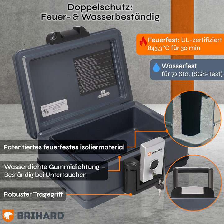 Brihard zertifizierte Dokumentenkassette 2013, A5 - wasserdichte & feuerfeste Dokumentenbox mit Schl
