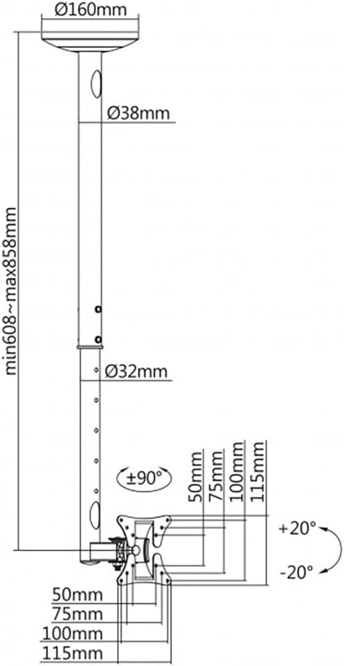 mywall HL4-1WL Höhenverstellbarer Deckenhalterung für Flachbildschirme, 10-30 Zoll (25-76cm) Tragkra