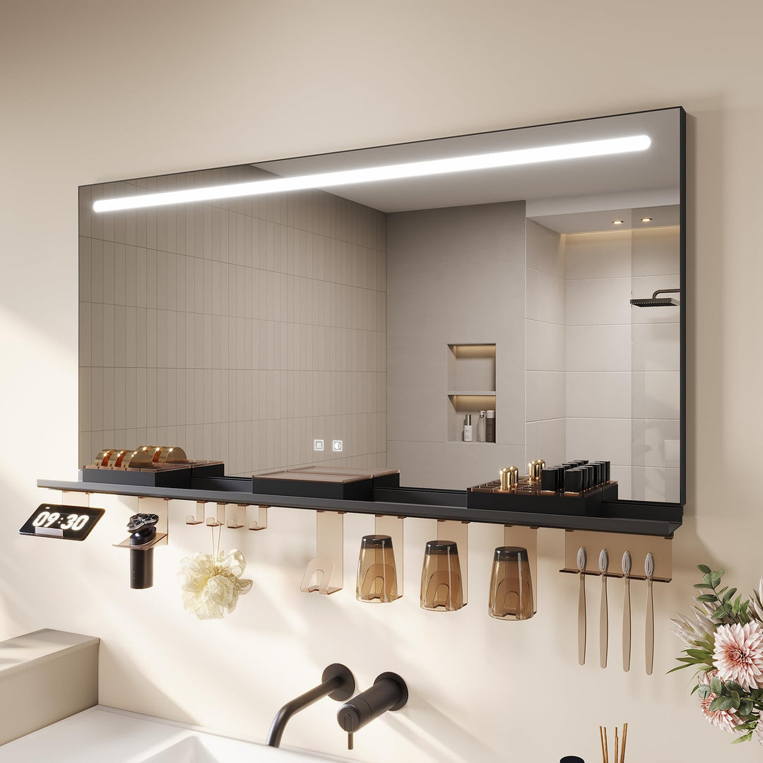 SONNI Badezimmerspiegel mit Beleuchtung 120x60 cm, LED Badspiegel mit Ablage 120cm, 3 einstellbare L