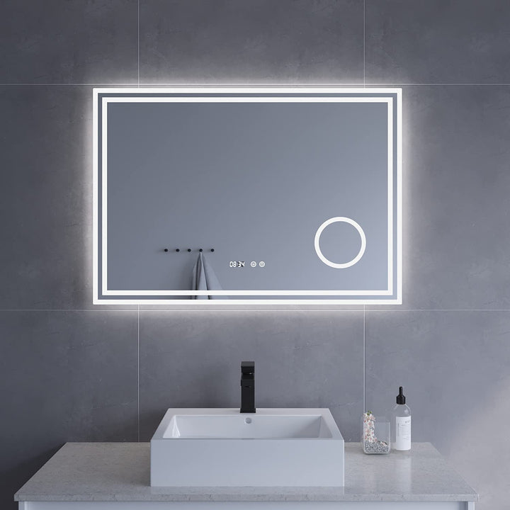 AQUABATOS LED Badspiegel 100x70 cm Wandspiegel Badezimmerspiegel mit Beleuchtung lichtspiegel Dimmba
