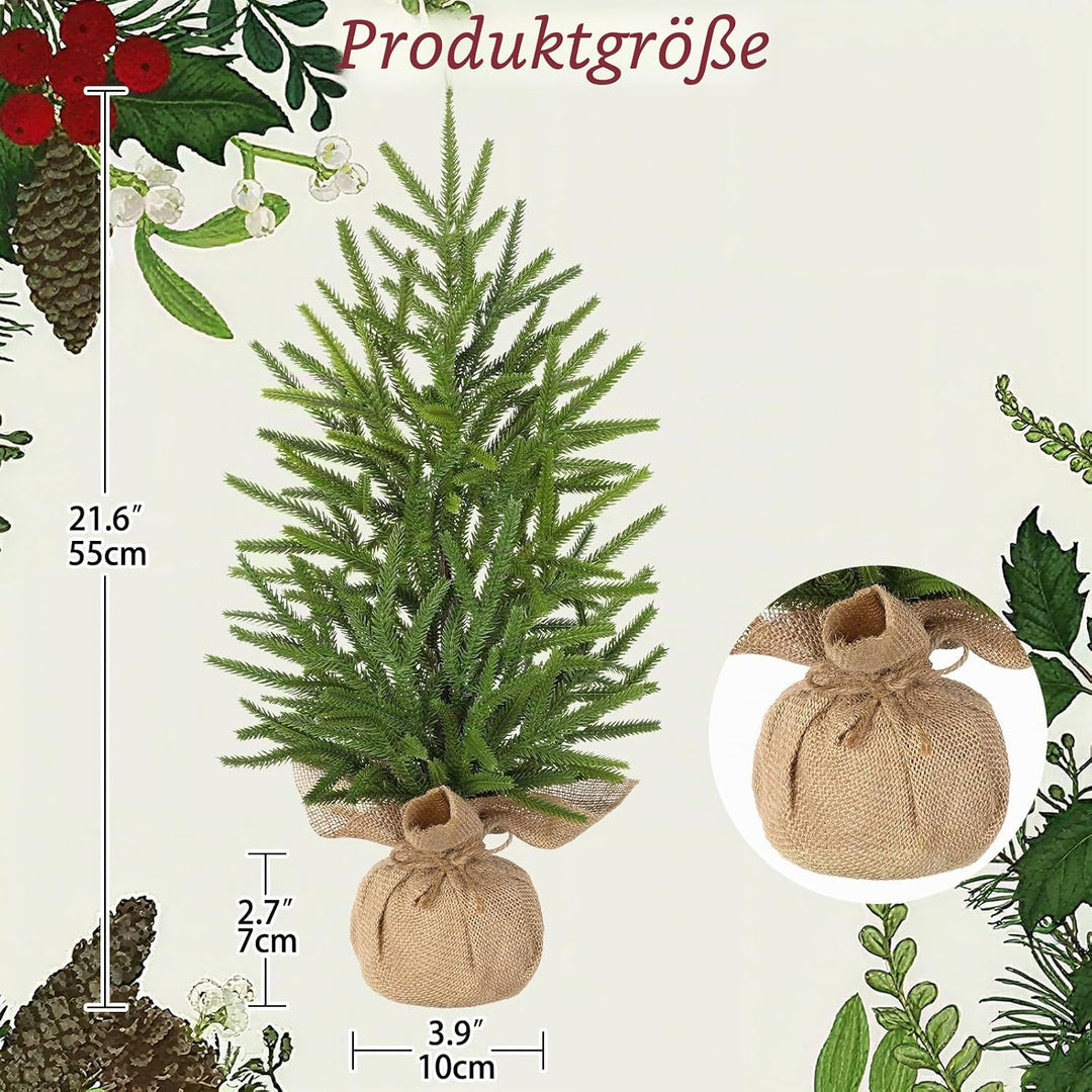 Oairse Mini Tabletop Weihnachtsbaum in Sackleinen Basis 55cm/21,6 Zoll Künstliche Kiefernzweige Bede