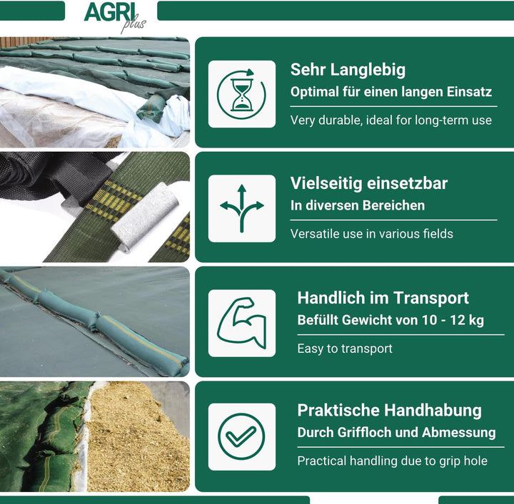 AGRI plus Silo-Sandsäcke mit Griff I 50 Stück I Sandsäcke zum Befüllen mit 12kg Fassungsvermögen I 2