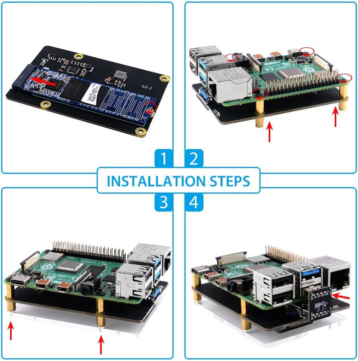 GeeekPi für Raspberry Pi 4,X862 V2.0 M.2 NGFF SATA SSD Speichererweiterungsplatine mit USB 3.1 Ansch