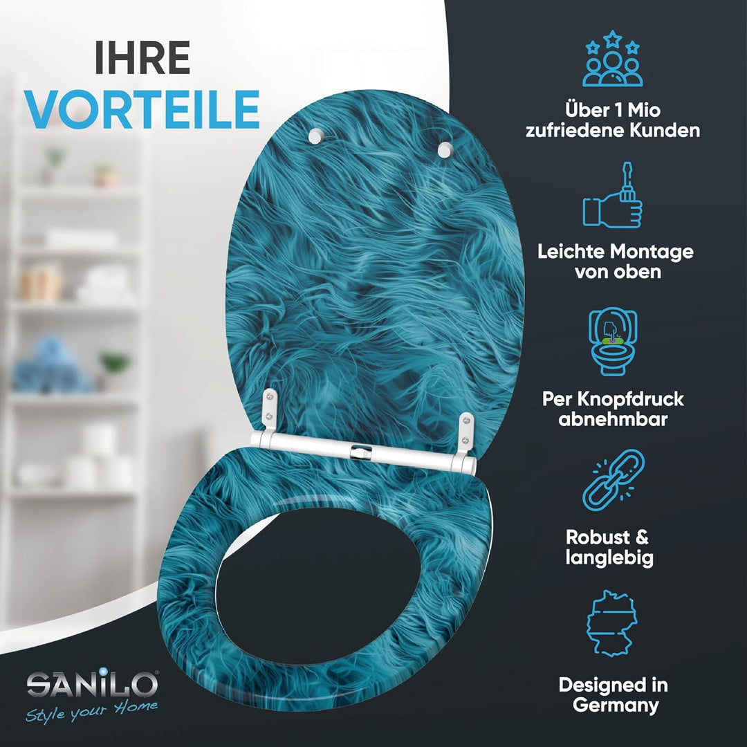Sanilo WC Sitz mit Absenkautomatik & Schnellverschluss, Toilettendeckel per Knopfdruck abnehmbar, ei