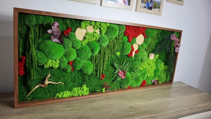 Hello Moss Moosbild - Moos Deko Für Ihr Haus - Bilderrahmen mit Kugelmoos - moderne Mooswand Lebend