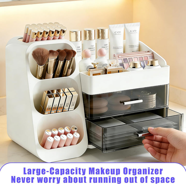 Grosser Makeup Kosmetik Organizer mit Schubladen – 3-in-1 Aufbewahrungsbox für Pinsel & Kosmetik, st
