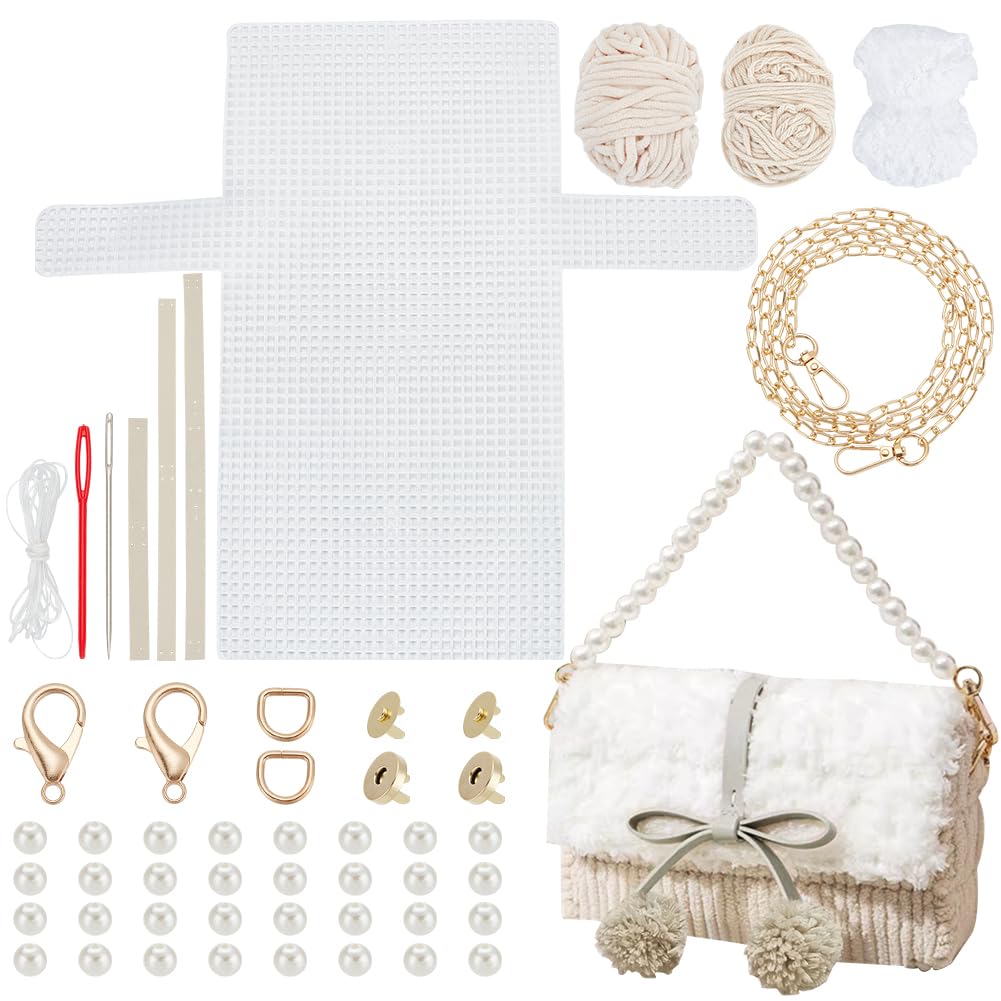 WADORN DIY-Strick- und Häkelhandtaschen-Set: Mesh-Kunststoff-Canvas-Set für Umhängetaschen, Stricken