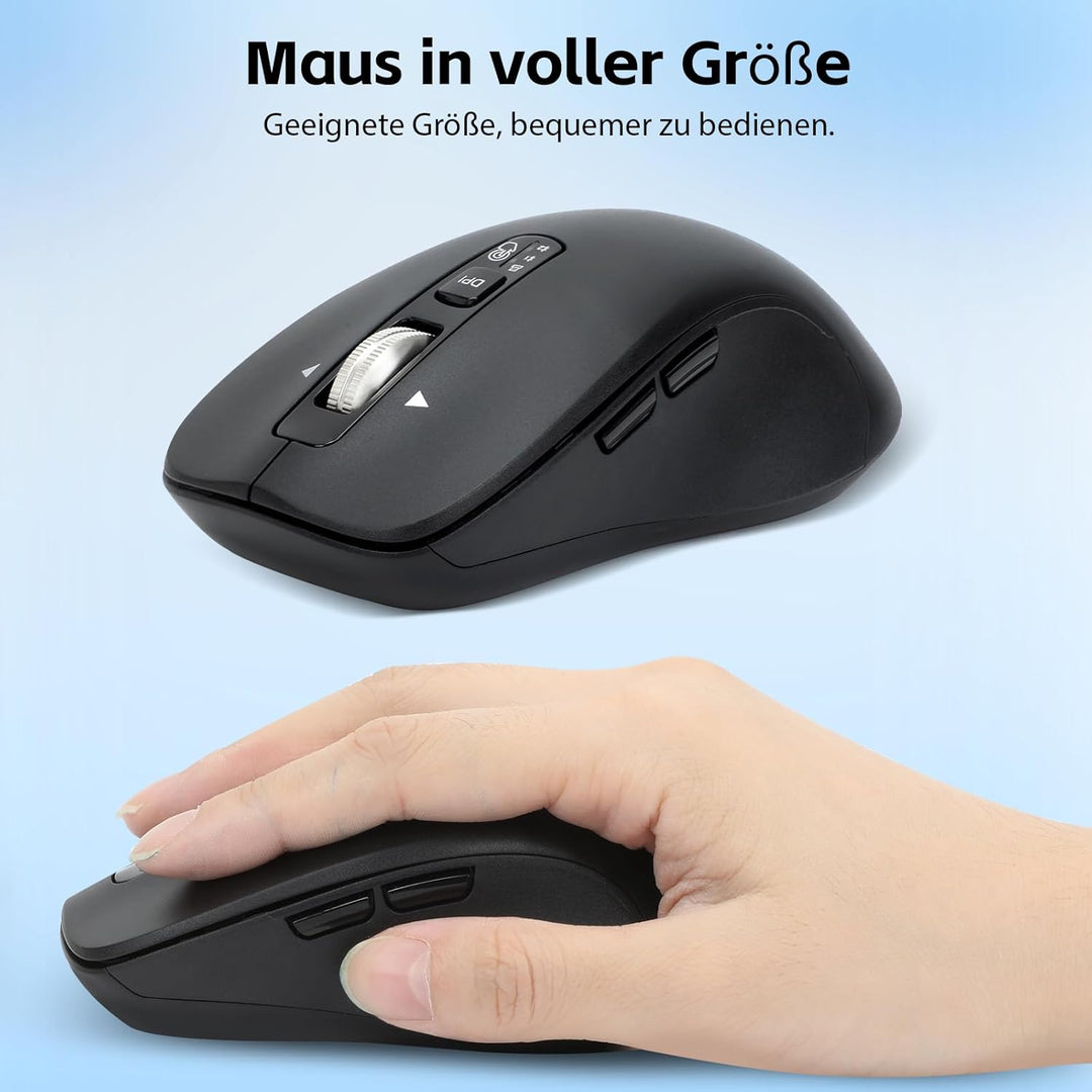 M9300 Kabelloses Tastatur Maus Combo, 2-in-1 USB Empfänger und Zwei Bluetooth, 18-Monate Batterielau