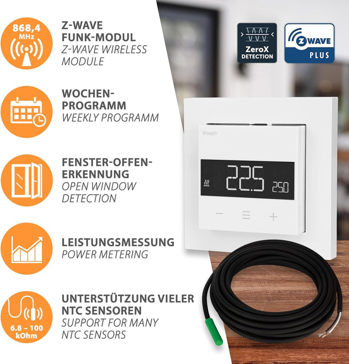 Heatit Z-TRM6 Z-Wave Plus Thermostat Raumregler mit EXT. Sensor für Fussbodenheizung elektrisch und
