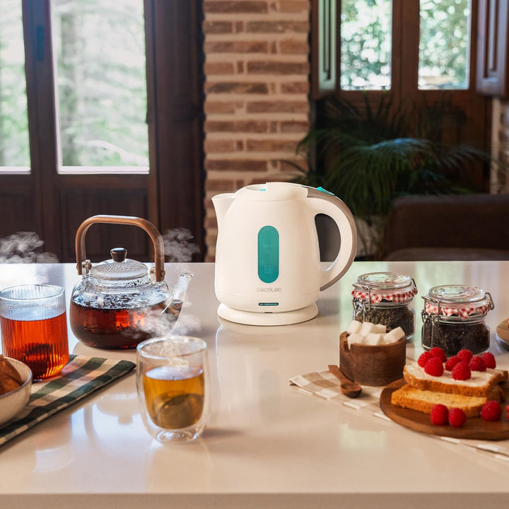 Cecotec Wasserkocher, 1 L Kapazität, Thermosense 140 White, 2200 W, Schnelles Erhitzen, Anti-Kalk-Fi