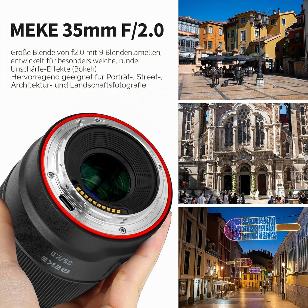 Meike 35 mm F2.0 Vollformat-Weitwinkel-AF-STM Autofokus, Feste Prime-Portrait-Objektive für Panasoni