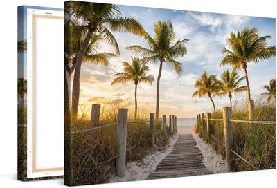 PICANOVA – Bild auf Leinwand Palmenweg zum Meer 60x40cm – Leinwandbild – Premium Leinwanddruck – Wan