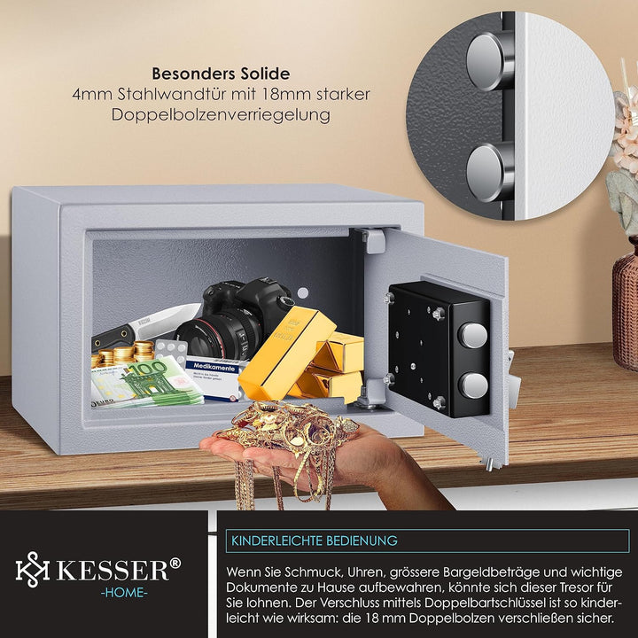 KESSER® Tresor Möbeltresor mit Doppelbartschloss, Safe Geldschrank Boden-Wandtresor Wandsafe 30x20x2