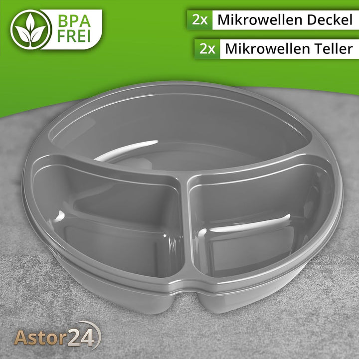 astor24 2er Set Mikrowellen Teller - Hohe Ausführung - Vorrats Dose Aufbewahrung Geschirr zum erhitz