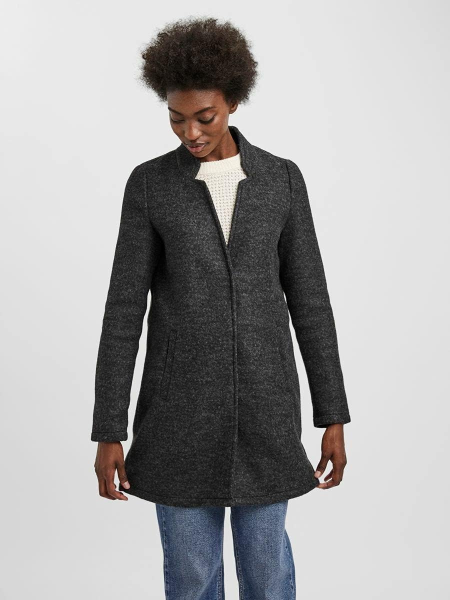 VERO MODA Damen Wollmischungs-Mantel XS Dark Grey Melange 2, XS Dark Grey Melange 2