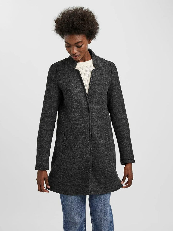 VERO MODA Damen Wollmischungs-Mantel XS Dark Grey Melange 2, XS Dark Grey Melange 2