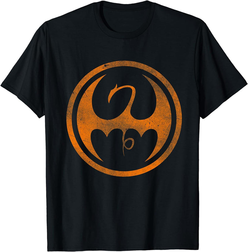 Womens Marvel Iron Fist Dragon Logo Orange Tonal Cut-Out T-Shirt Large Black