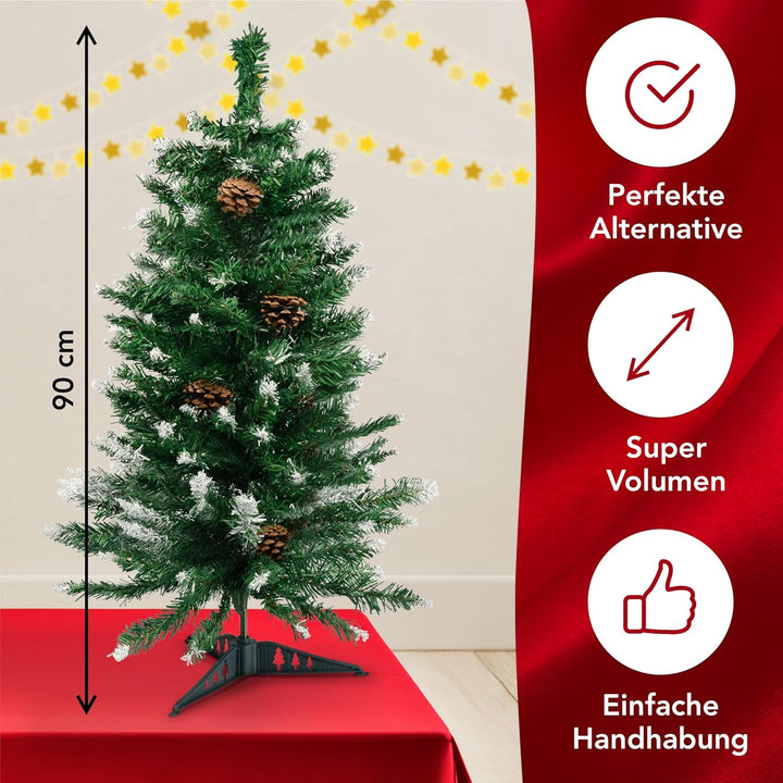 Xonic® Claus Kleiner künstlicher Weihnachtsbaum Schnee 90cm mit echten Tannenzapfen - Tannenbaum kün