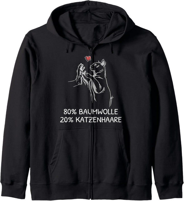 80 % Baumwolle 20 % Katzenhaare Katzenbesitzer Katzen Spruch Kapuzenjacke