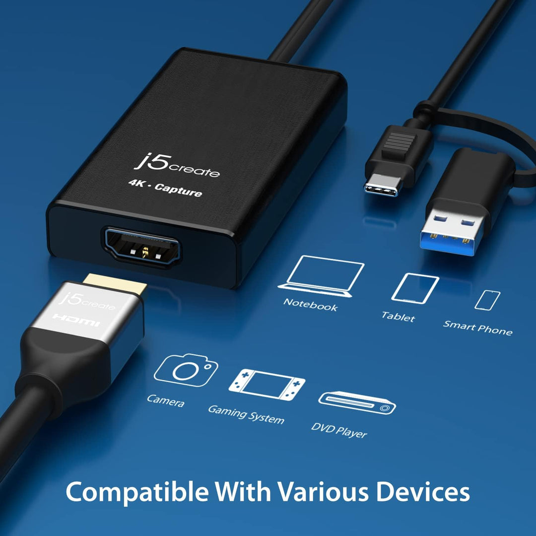j5create 4K HDMI Video Capture Karte, DSLR Cam Link, Game Capture Adapter für Game Live, Broadcastin