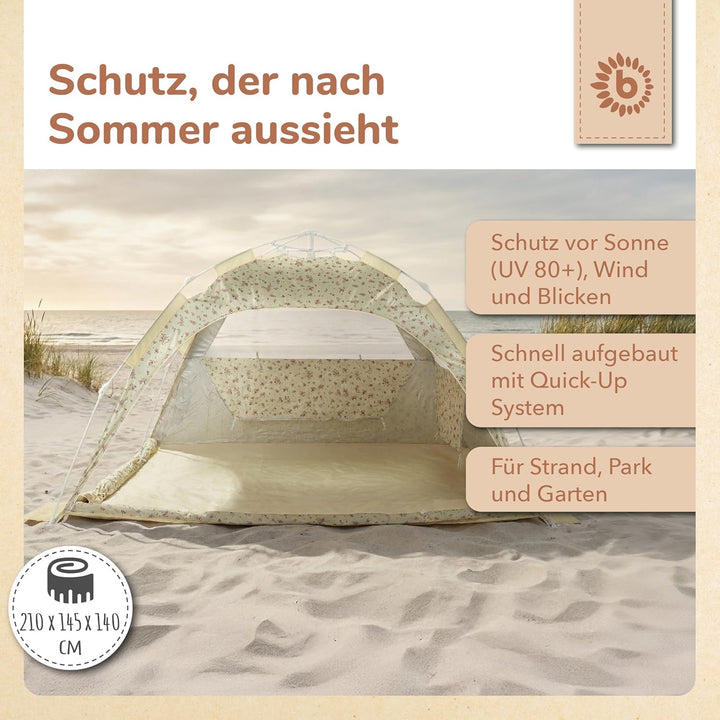 Bieco Strandmuschel Pop Up XXL – Quick-Up Strandzelt Schnellaufbau mit UV Schutz 80+ – Sonnenschutz