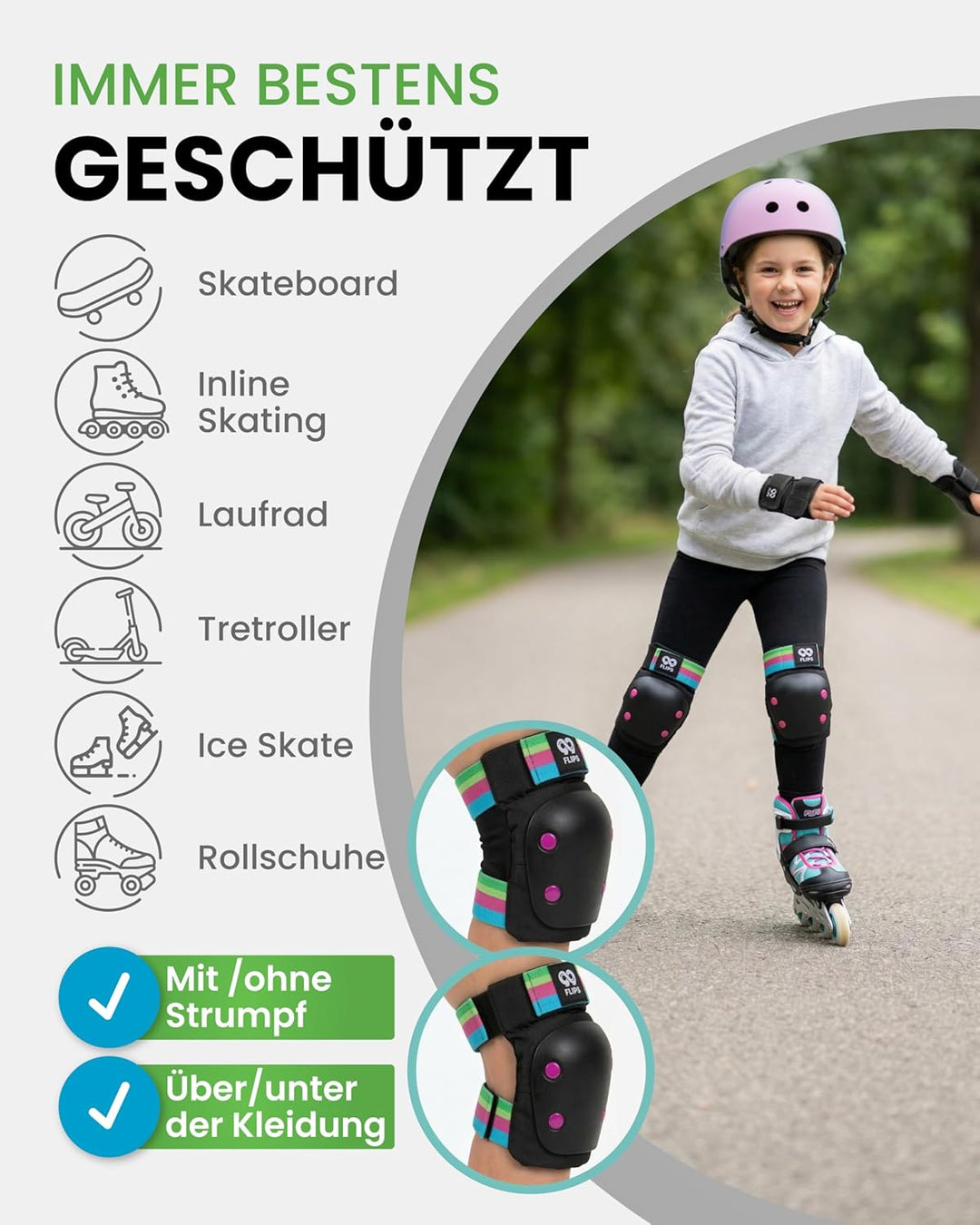 99FLIPS Protektoren Kinder Knieschoner Kinder - Schoner Inliner Set - Schutzausrüstung - Knie und El