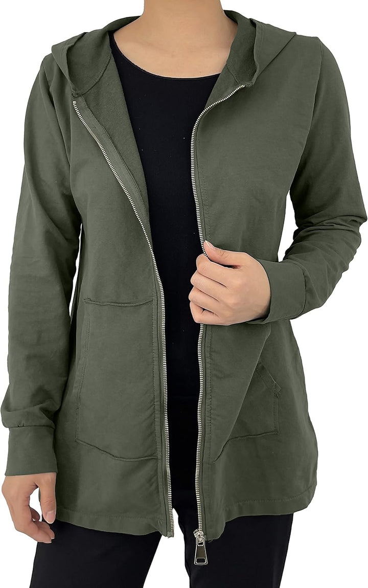 JOPHY & CO. Langes Sweatshirt für Frauen mit Kapuze, Reissverschluss und Taschen (cod. 9047) S Grün,