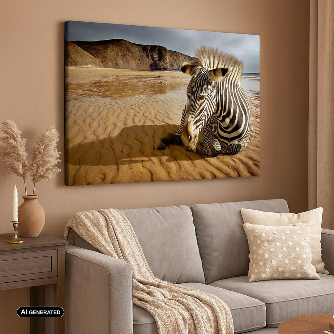 ARTTOR Bilder auf Leinwand Zebra Strand Landschaft Leinwandbild 70x50cm Wandbilder Dekoration Wohnzi
