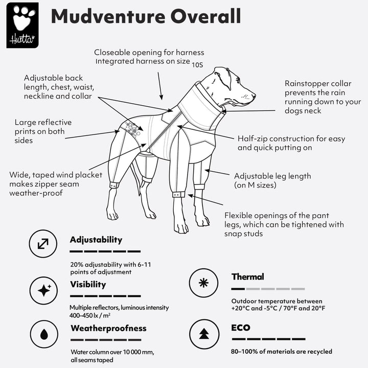 Hurtta Mudventure Overall ECO, Hunderegenmantel, Wasserdicht, Cinnamon-Orange, 50M 50M Cinnamon, 50M