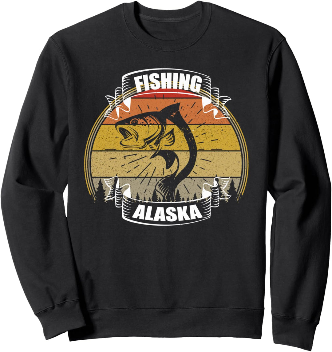 Fische Alaska Sonnenuntergang Bäume Angeln Alaska Lachs Angeln Sweatshirt