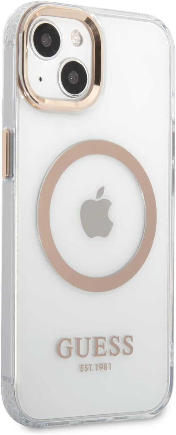 Guess GUHMP13MHTRMD Hülle für iPhone 13 6,1" Gold/Gold Hard case Metal Outline White/Pink Magsafe, W