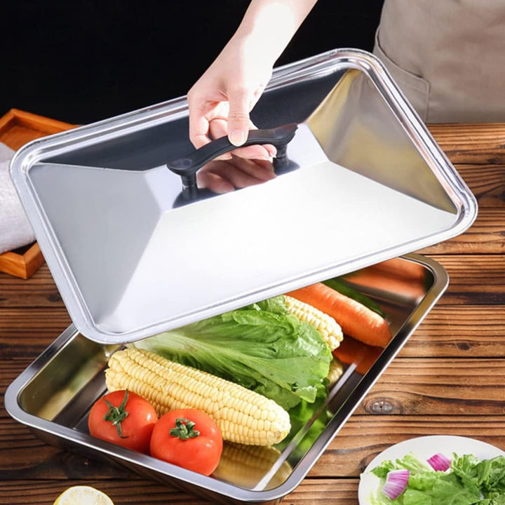 2 Stücke Bratpfannen Abdeckung Edelstahl Grillpfanne Deckel Pfannendeckel Rechteckig Universal Topfd