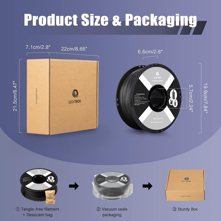 QIDI TECH Matte PLA Rapido Filament 1.75mm, PLA Matte 3D Drucker Filament 1kg Spule (2.2lbs), Geeign