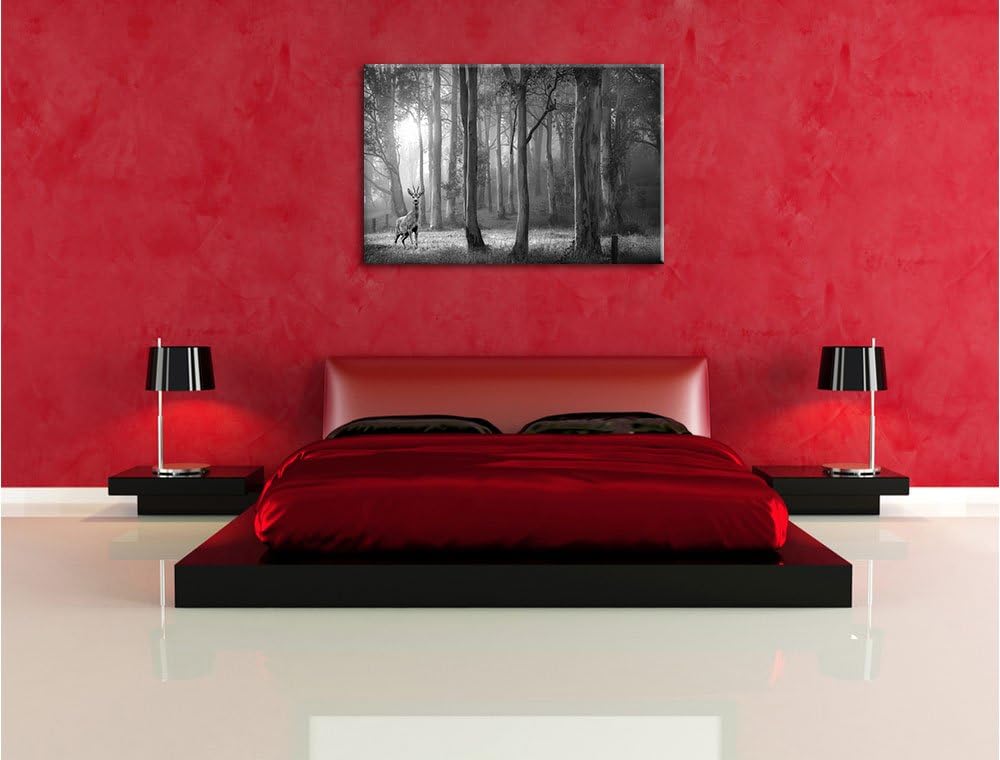 Pixxprint Hirsch im Wald als Leinwandbild/Grösse: 100x70 cm/Wandbild/Kunstdruck/fertig bespannt, 100