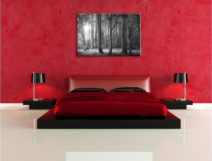 Pixxprint Hirsch im Wald als Leinwandbild/Grösse: 100x70 cm/Wandbild/Kunstdruck/fertig bespannt, 100