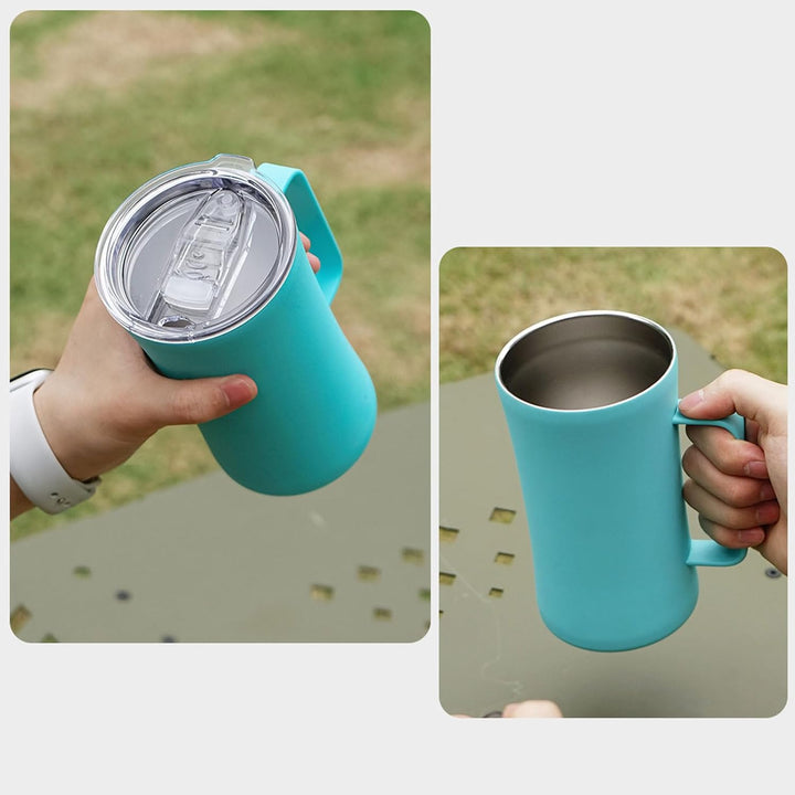Thermo Becher Mit Griff, Edelstahl Becher Mit Deckel, Spritzwassergeschützter Isolierbecher Für Heis
