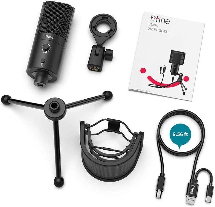 FIFINE Mikrofon PC Kondensator, Typ A/C USB mikrofon für MAC PS4 PS5, Microphone mit Ständer, Popfil