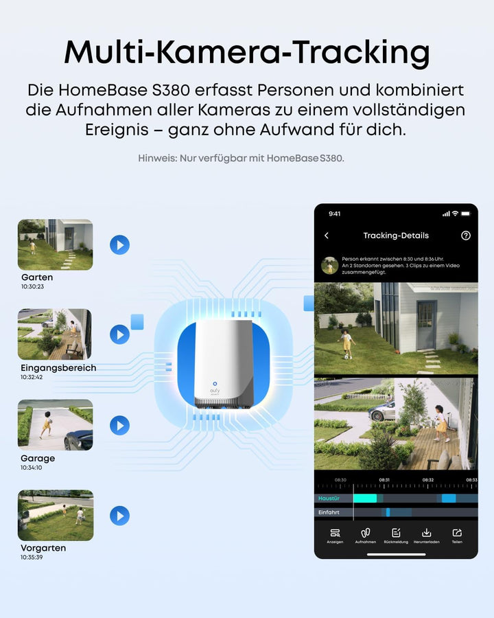 eufyCam S4 2‑Kamera‑Set, kabellose Solar‑Überwachungskamera aussen, 3‑Linsen Bullet‑PTZ‑Kamera, 4K U