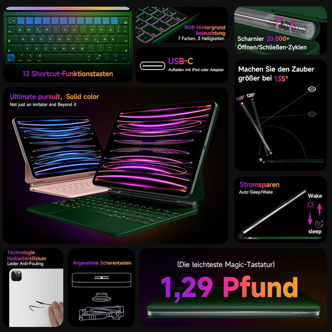 HOU Magic-Keyboard für iPad Air 5 Hülle mit Tastatur（Air 11 Zoll & Air 4）,für iPad Pro 11 Hülle mit