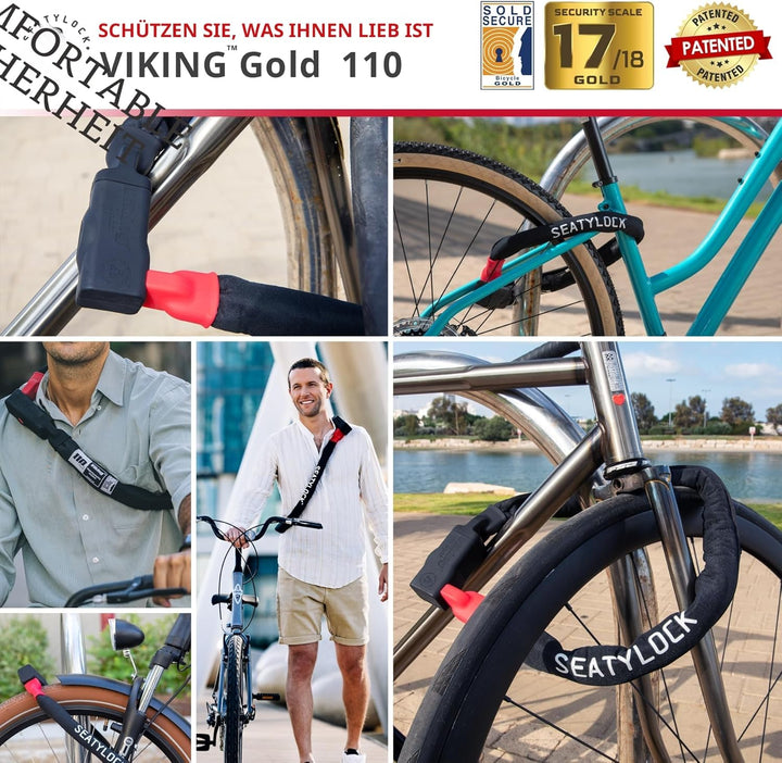 Seatylock Viking Fahrrad Kettenschloss mit Schlüssel – Patentiertes diebstahlsicheres Fahrradschloss