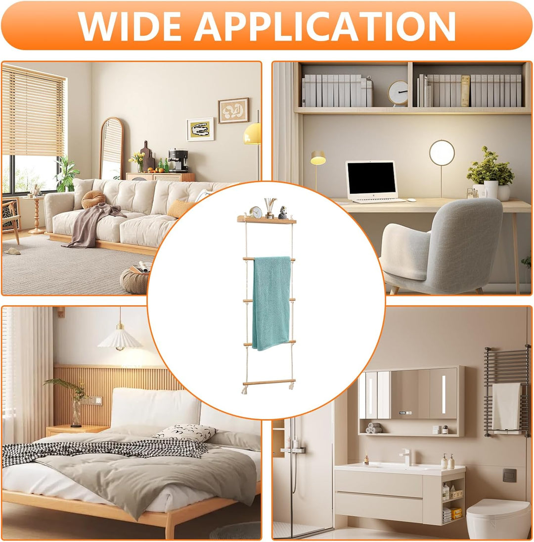 Handtuchleiter, 5-Schicht Handtuchregal Badezimmer Wand Montage Strickleiter Handtuchständer Holz mi
