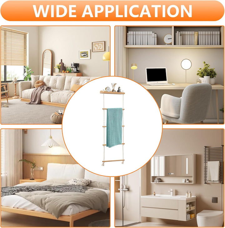 Handtuchleiter, 5-Schicht Handtuchregal Badezimmer Wand Montage Strickleiter Handtuchständer Holz mi