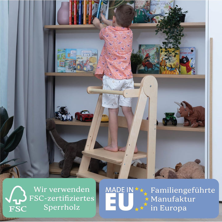 TOYBOX Lernturm Klappbar, Lernturm für Kinder, Höchste Sicherheit, Montessori Lernturm ab 1 Jahr, Kü