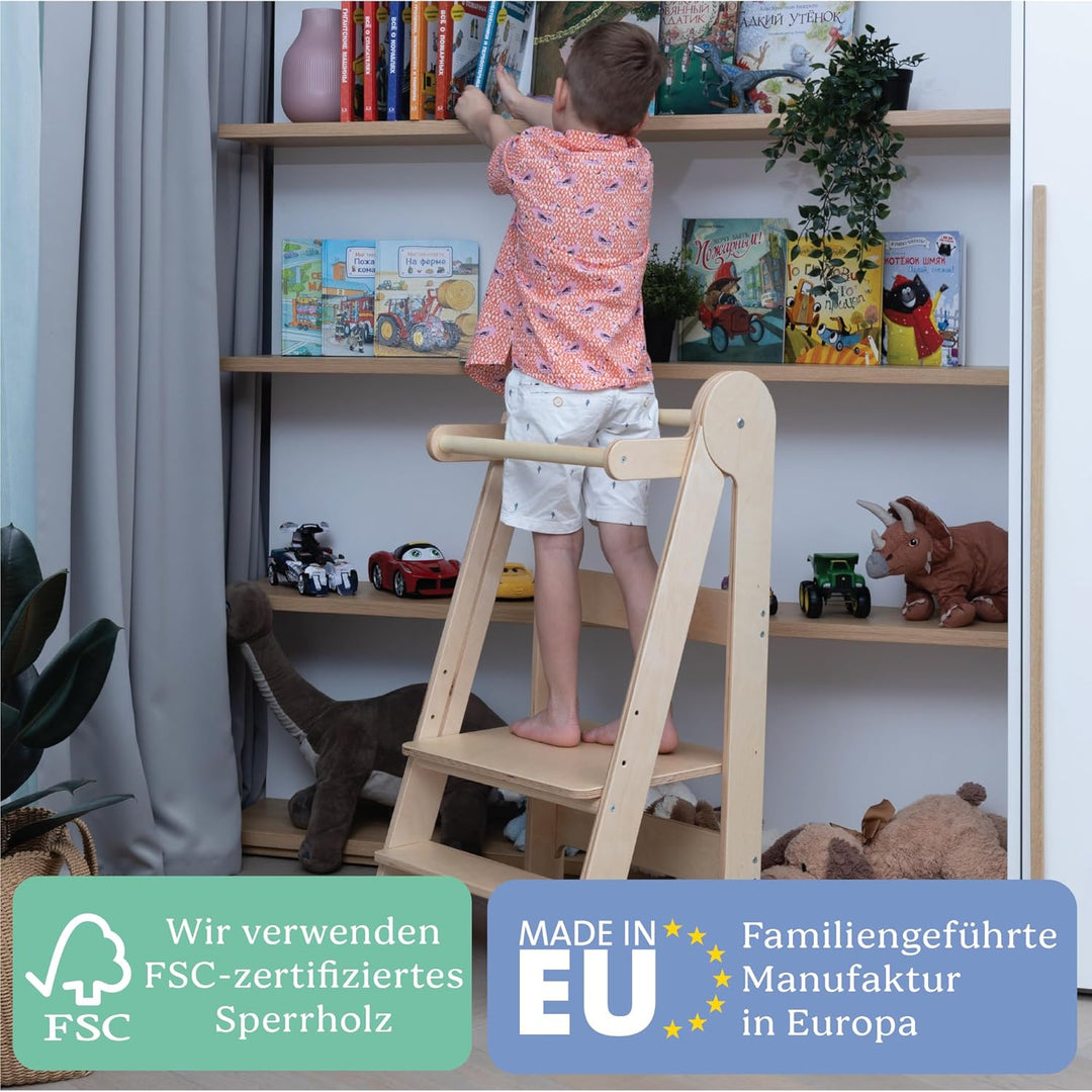 TOYBOX Lernturm Klappbar, Lernturm für Kinder, Höchste Sicherheit, Montessori Lernturm ab 1 Jahr, Kü