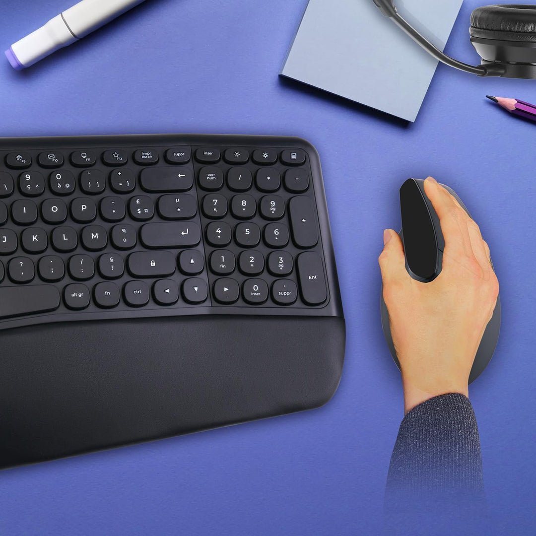 AD ADVANCE - Smartergo Set aus kabelloser Tastatur, ergonomisch, für PC, vertikale Maus, 57 °, verst
