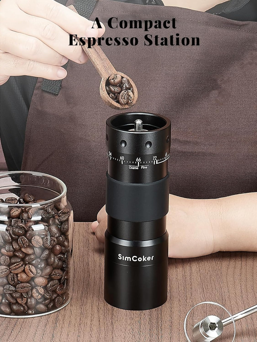 Manuelle Kaffeemühle mit 16μm externer Mahlgradeinstellung, Präzisionsmühle für Espresso & Pour Over