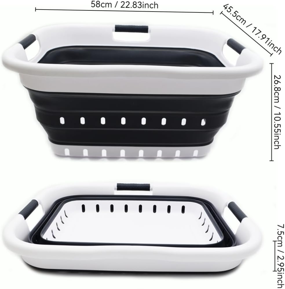 SAMMART 41L Collapsible 3 Handled Plastic Laundry Basket - Foldable Pop Up Storage Basket/Organizer